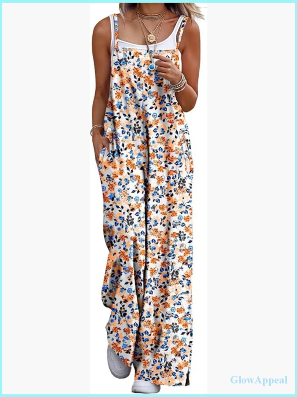 Boho Cotton Jumpsuit Wide Leg Overalls Romper with Pockets
